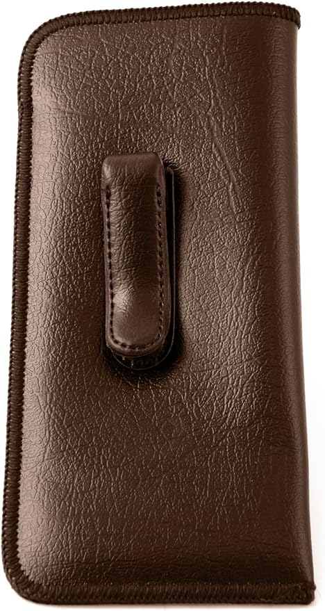 Calabria Soft Slip-In Glasses Case with Pocket Metal Clip Brown for Men/Women Synthetic Leather Felt Lining 6.5"x3"