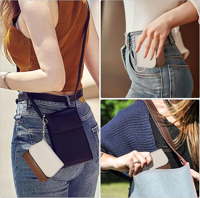 Women Small Wallet RFID Blocking Slim Wallet with Coin Pocket Tri-Fold Credit Card Holder with ID Window and Keychain(Beige＆Brown)