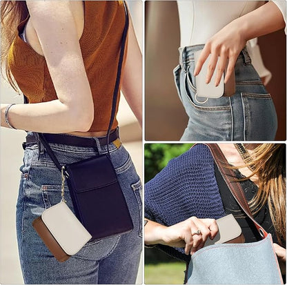 Women Small Wallet RFID Blocking Slim Wallet with Coin Pocket Tri-Fold Credit Card Holder with ID Window and Keychain(Beige＆Brown)