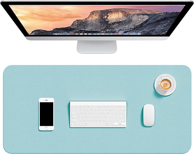Hsurbtra Desk Pad, 30" x 14" PU Leather Desk Mat, XL Extended Mouse Pad, Waterproof Desktop Blotter Protector, Non-Slip Ultra Thin Large Laptop Keyboard Writing Mat for Office Home, Lake Blue
