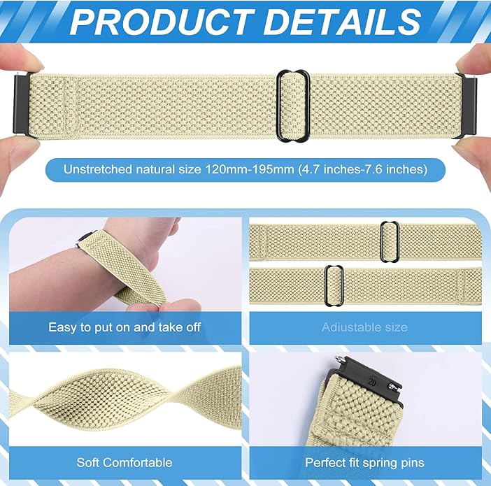 Compatible with 16mm 18mm 19mm 20mm 22mm 24mm Watch Bands Quick Release Replacement Wristband,Adjustable Stretchy Nylon Solo Loop Straps Fabric Braided Sport Elastic Bands for Men Women