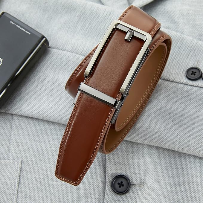 28"-68" Men's Leather Ratchet Dress Belt Big And Tall With Automatic Buckle
