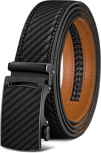 KEMISANT Belt Men, Sliding Ratchet Belt Genuine Leather For Gift Mens Dress Pants Oxfords,Size Adjustable
