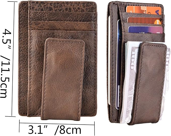 Money Clip RFID Front Pocket Wallet Men Leather Slim Minimalist Wallet