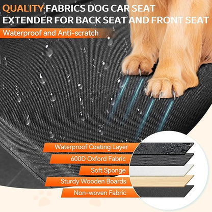 Car Seat Extender for Dogs, Backseat Extender for Large Dog up to 210 LBS, Foldable Back or Front Seat Extender for Most Cars Car Organizer Gap Filler
