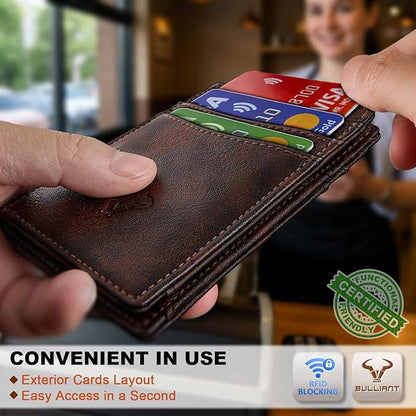 BULLIANT Slim Wallet For Men 12Cards,Magnetic Flip Build-in Money Clip Airtag Compatible-RFID Blocking