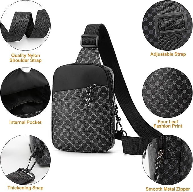 Long Keeper Mini Sling Bag - Women Men Vegan Leather Crossbody Phone Bag Waterproof Travel Running Chest Bag Casual Daypack