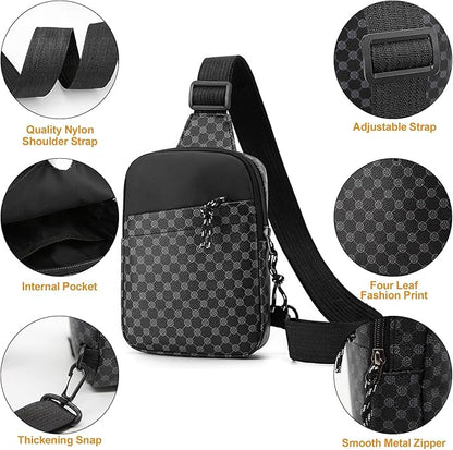 Long Keeper Mini Sling Bag - Women Men Vegan Leather Crossbody Phone Bag Waterproof Travel Running Chest Bag Casual Daypack