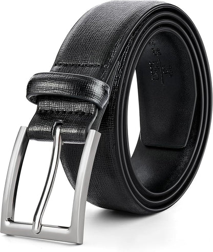 Mens Genuine Leather Dress Belt Classic Casual Belt with Single Prong Buckle for Jeans Pants Work and Business
