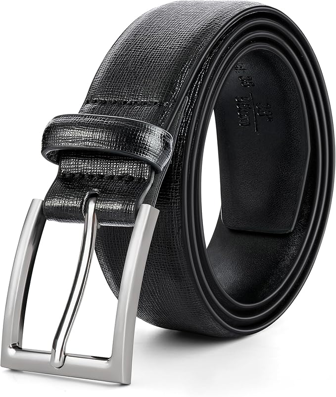 Mens Genuine Leather Dress Belt Classic Casual Belt with Single Prong Buckle for Jeans Pants Work and Business