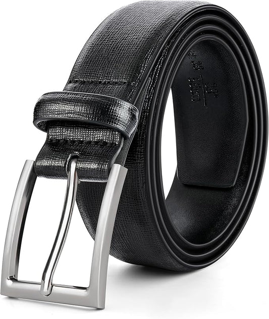 Mens Genuine Leather Dress Belt Classic Casual Belt with Single Prong Buckle for Jeans Pants Work and Business