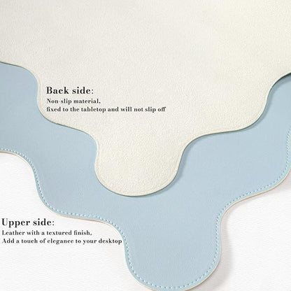 iCasso Leather Mouse Pad,Extra Large Desk Pad for Desktop,Waterproof PU Desk Cover Mat,Cute Scalloped Keyboard Mats for Women Girl,Non-Slip Computer Pad for Office Home Dorm