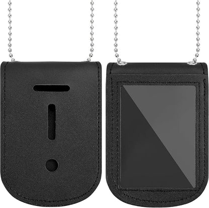 BESARME Police Badge Holder Belt Clip Cowhide Leather Badge Holders Universal Law Enforcement Security Badges Holder with Stainless Bead Chain（Rectangle）