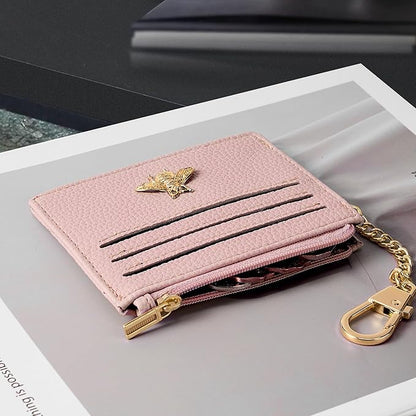 SEAVILIA Card Holder Keychain Wallet for Women with ID Window RFID Blocking Coin Purse Bee Gifts Slim Minimalist Small PU Leather