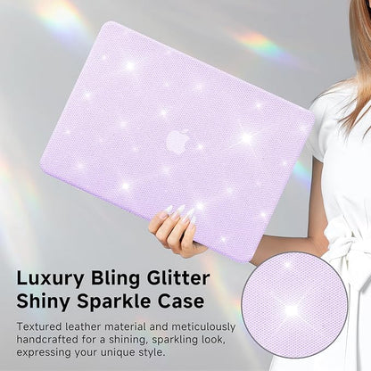 KEROM Bling Glitter Case for MacBook Pro 13 inch 2024-2016 M2 M1 A2338 A2289 A2251 A2159 A1989 A1706 A1708, Luxury Bedazzled Shiny Sparkle Glitter PU Leather Hard Shell Case & Keyboard Cover, Purple