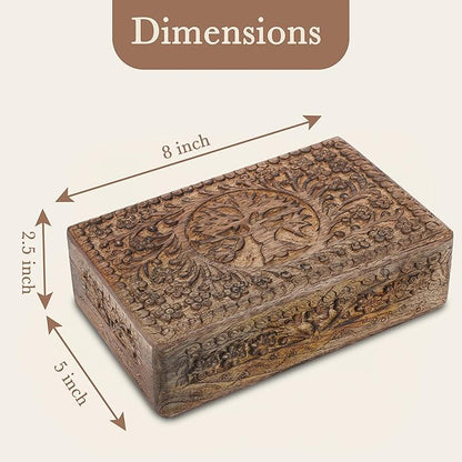 Ajuny Wooden Jewelry Box Tree of Life Carvings Travel Trinket Holder Storage Case Handmade Treasure Box Keepsake 8x5 Inch Multipurpose Organizer Unique Gifts for Men & Women