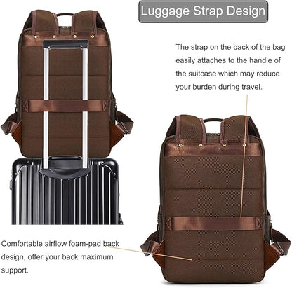LUUFAN Vintage Genuine Leather Backpack Large Capacity 16" Laptop Shoulder Bag for Men Overnight Weekender Daypack Rucksack, Dark Brown