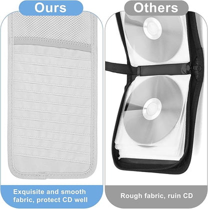 1 Pcs Car CD Holder, Car Sun Visor Storage DVD Disc Holders Pocket Case Organizer with 12 DVD Storage Sleeves, one Mesh Pocket, one Pen Holder, and Elastic Strap (Gray)