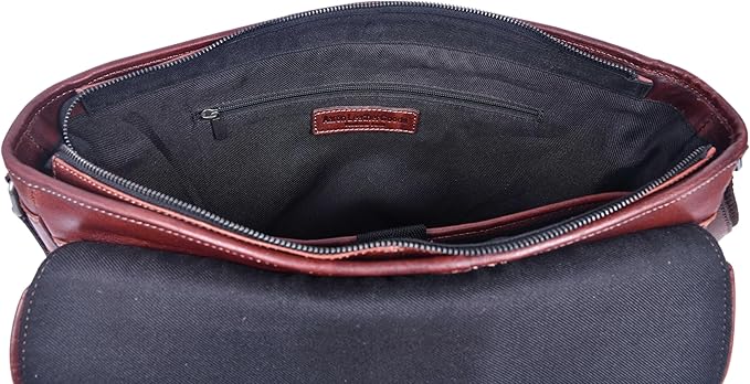 16" Crossbody Bag Leather Laptop Messenger Bag For Men with trolley sleeve for school office (Dark Brown)
