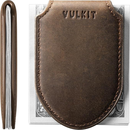 VULKIT Luxury Money Clip Top Grain Leather Magnetic Closure VULKIT Streamline Design Money Clip Wallet, Holds 10-20 Bills
