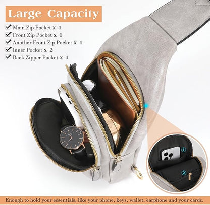 SUOSDEY Sling Bags for Women - Crossbody Leather Sling Backpack Chest Shoulder Bags for Casual Traveling Hiking Cycling