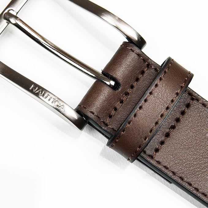 Nautica Men's Dress Leather Belt for Suits and Pants | Classic | Business | Fashion | Adjustable | Metal Buckle