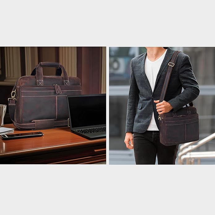 Oak Leathers Leather Messenger Bag for Men and Women - Laptop Briefcase Bag For College, Office, Adjustable Shoulder Strap