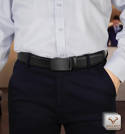 BULLIANT Men's Ratchet Belt 2 Pack-Click Leather Belt Adjustable for Men Gift 1 3/8-Cut for Perfect Fit