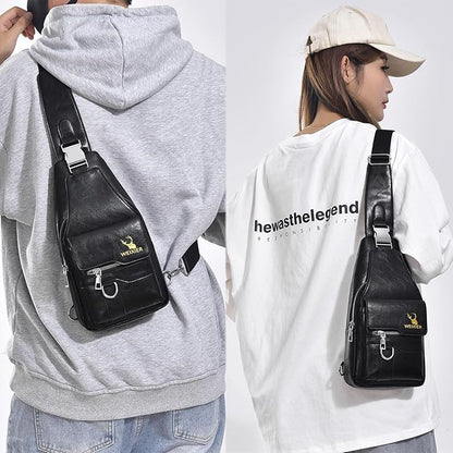 ANPTER Sling Bag for Men Crossbody Chest Bag,PU leather Over the Shoulder Purse Cross Body Sling Backpack for Travel