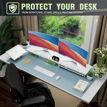 K KNODEL Large Office Leather Desk Mat, Mouse and Keyboard Pad, Computer and Laptop Mat, Desktop Protector and Cover, Writing Pad and Blotter (47.2"x23.6", Light Blue)