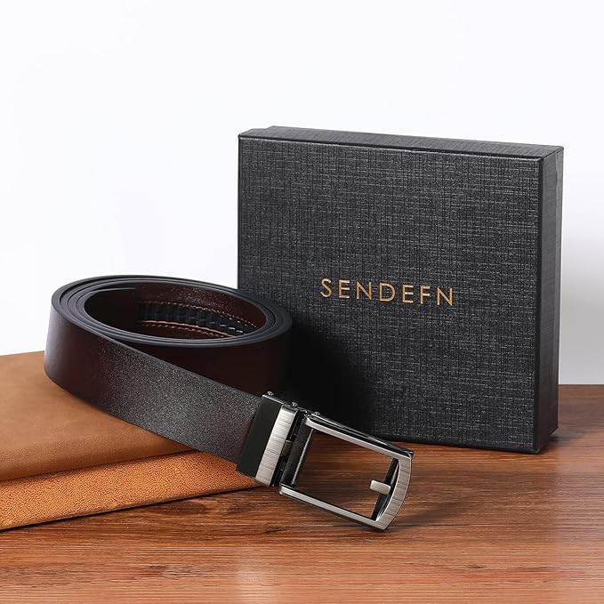 SENDEFN Men's Leather Dress Casual Belt 1 3/8" Automatic Adjustable Click Buckle Belts with Gift Box