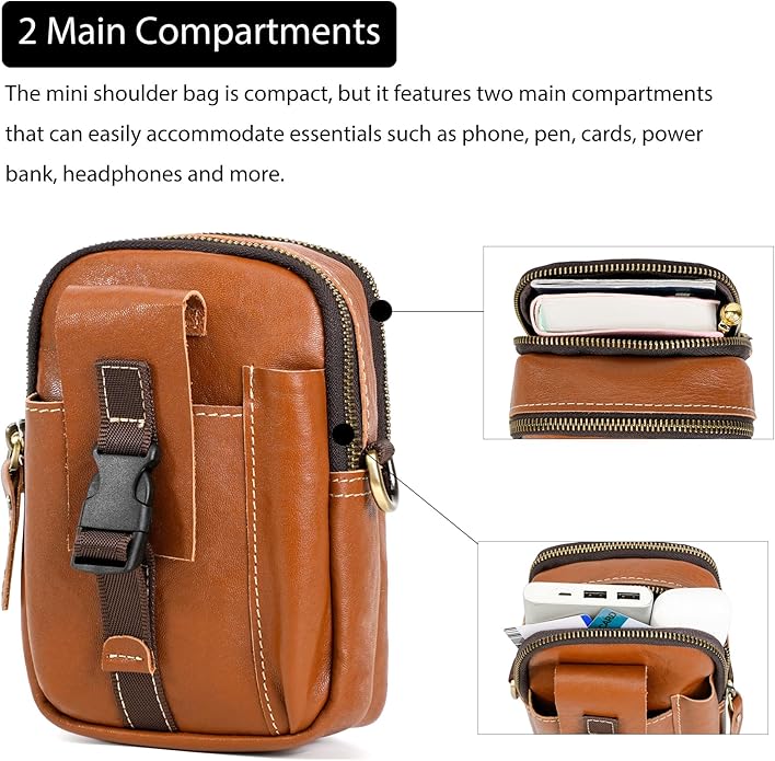 LANNSYNE Small Leather Messenger Bag, 3-in-1 Crossbody Shoulder Bag & Waist Belt Pouch, Sling Purse for Travel Business