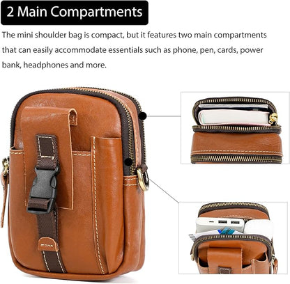 LANNSYNE Small Leather Messenger Bag, 3-in-1 Crossbody Shoulder Bag & Waist Belt Pouch, Sling Purse for Travel Business