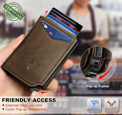 BULLIANT Men Wallet Leather Wallet Card Holders Money Clip for Men 10Cards-Magnetic Flip on Metal Case