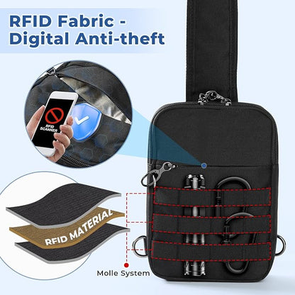 Anti Theft Sling Bag Tactical Small Shoulder Chest Crossbody Bag for Men Women with Zipper Lock RFID Blocking