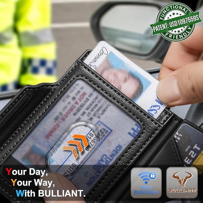 BULLIANT Men Wallet Gift Boxed,Slim Front Pocket Wallet Money Clip Card Holder 3.8"x2.7",Pop-up Access