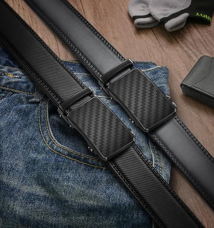 KEMISANT Men Belt 2 Pack, Leather Ratchet Belt Easy Click Slide For Men 1 3/8",Cut for Fit