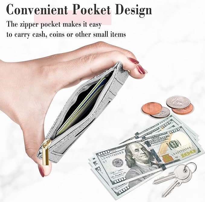 ID Badge Holder with Lanyard, Vertical Bling Shiny ID Badge Card Holder with 1 Clear ID Window, 4 Credit Card Slots, 1 Cash Coin Slot and a Detachable Neck Lanyard (Bling Silver)