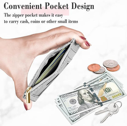 ID Badge Holder with Lanyard, Vertical Bling Shiny ID Badge Card Holder with 1 Clear ID Window, 4 Credit Card Slots, 1 Cash Coin Slot and a Detachable Neck Lanyard (Bling Silver)