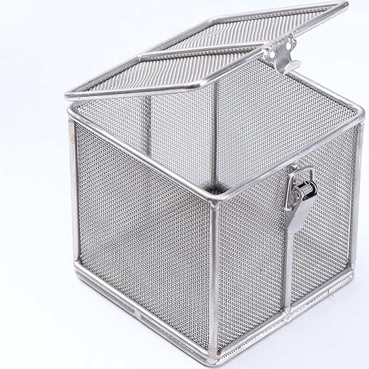 Carligo Multi-Purpose Stainless Steel Mini Organizer Storage Box with Lock - Versatile Basket for Jewelry, Tools, and Small Items (3.6 x 3.6 x 3.6 inches)