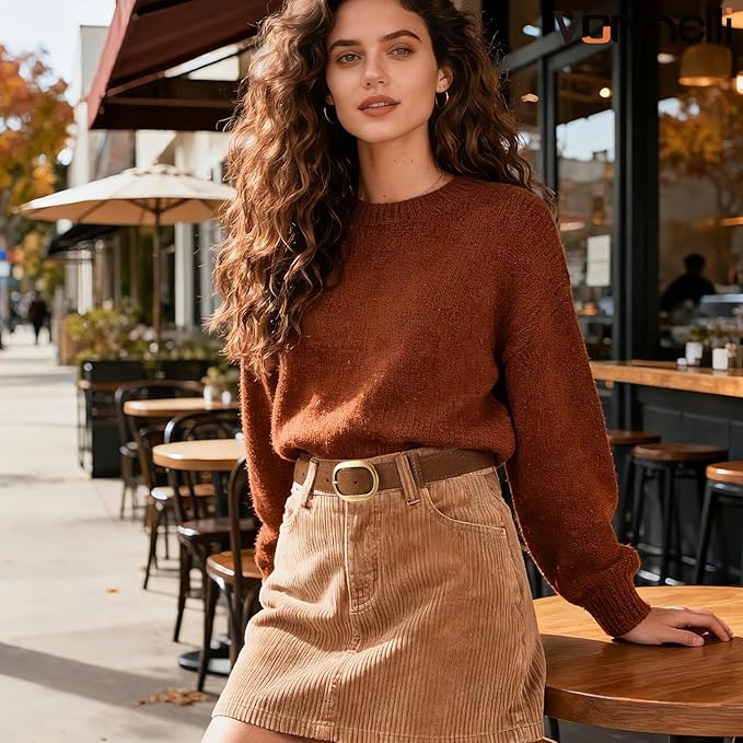 VONMELLI Faux Women's Suede Belt for Jeans Dresses Ladies Leather Belt with Vintage Gold Buckle