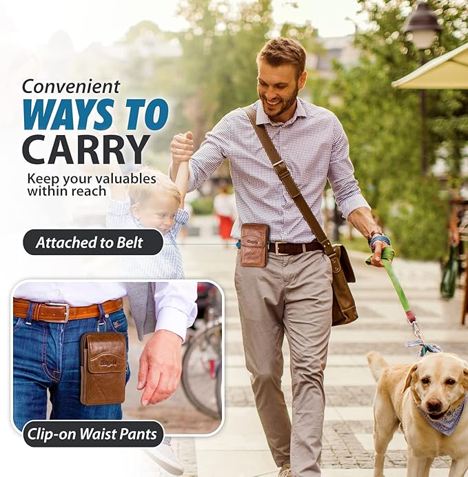 Hengwin Leather Cell Phone Holster Fit for iPhone 17 Pro Max 16 Pro Max 15 Pro Max 14 Pro Max Samsung Galaxy S25 Ultra S24/S23 Ultra Belt Pouch Shoulder Bag Crossbody Purse Case with Belt Clip (Brown)