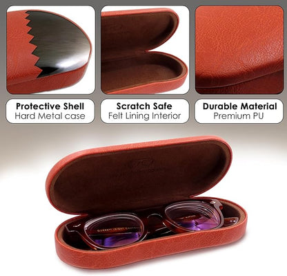 MyEyeglassCase Hard Shell Glasses case, Medium Eyeglasses Holder, Easy Open Lip for Men Women, Portable Sleeve Pouch & Cloth