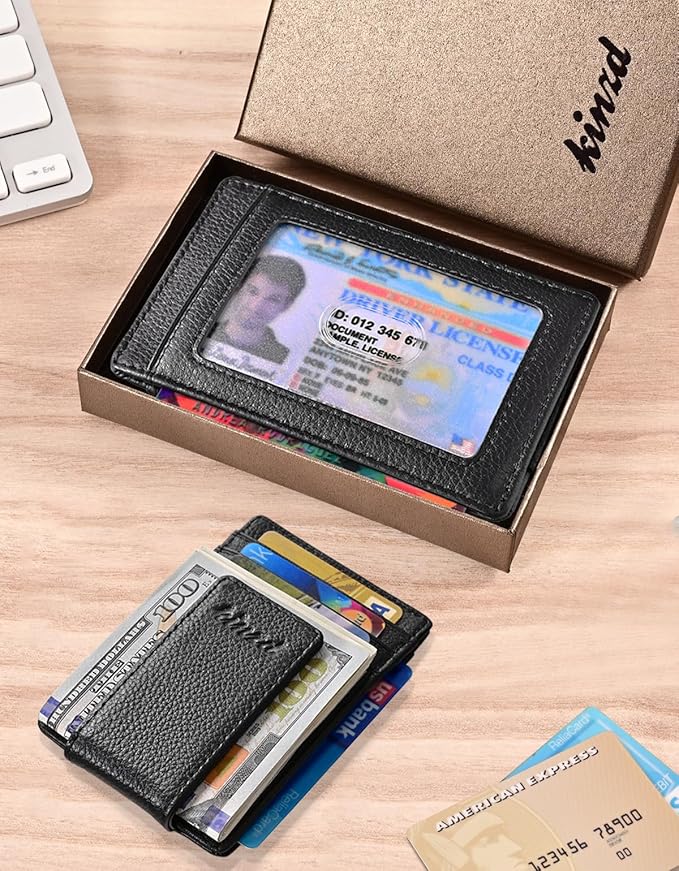 kinzd Money Clip, Front Pocket Wallet, Leather RFID Blocking Strong Magnet thin Wallet | RFID Blocking, Strong Magnet, thin