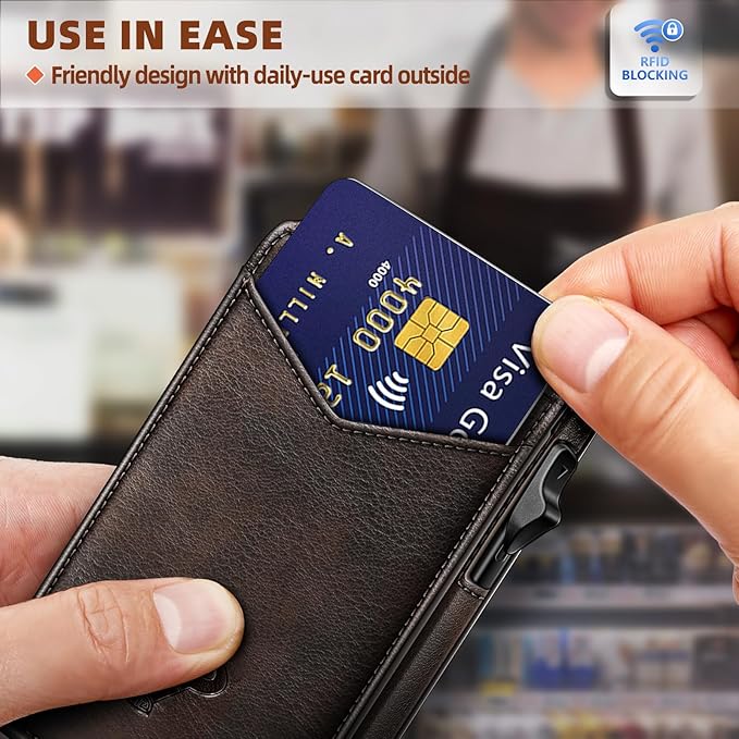 BULLIANT Men Wallet Gift Boxed,Slim Front Pocket Wallet Money Clip Card Holder 3.8"x2.7",Pop-up Access