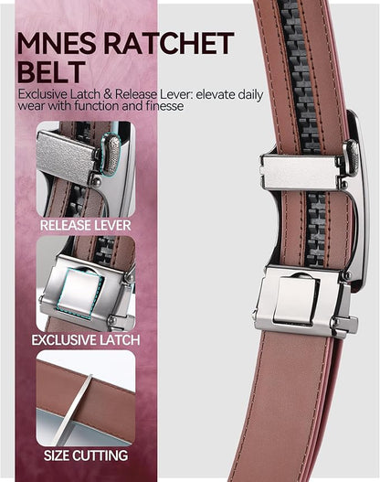 VONMELLI Mens Belt Genuine Leather Ratchet Belt for Men Dress Pant with Adjustable Buckle, Trim to Fit