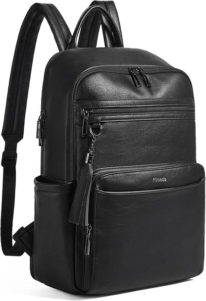 Laptop Backpack for Women,Leather Backpack with 15.6 inch Laptop Compartment,Large Capacity Computer Backpacks Purse,Carry-on Travel Backpacks,Casual Daypack for Work Business College,Black