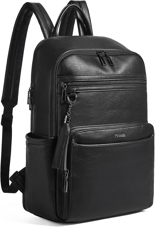 Laptop Backpack for Women,Leather Backpack with 15.6 inch Laptop Compartment,Large Capacity Computer Backpacks Purse,Carry-on Travel Backpacks,Casual Daypack for Work Business College,Black