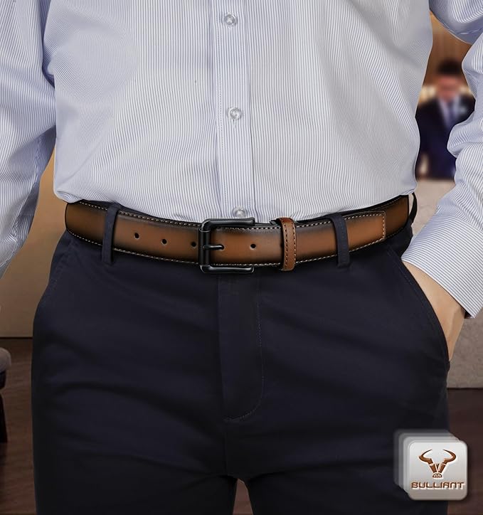 BULLIANT Men Belt,Leather Belt Adjustable For Men Dress Casual Jeans 1 3/8,Cut For Fit