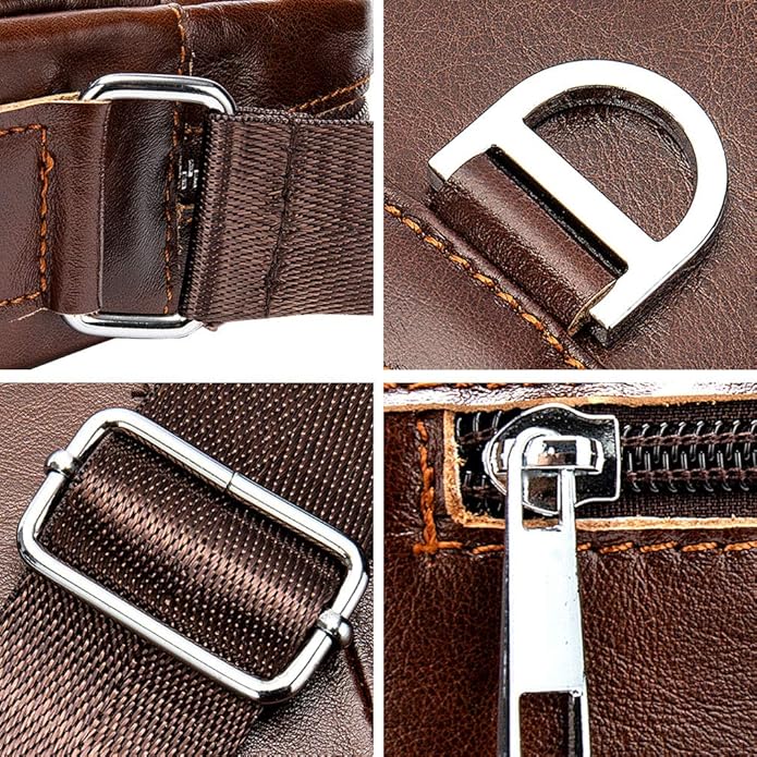 Hebetag Small Leather Sling Shoulder Bag Messenger Pack for Men Women Outdoor Travel Business